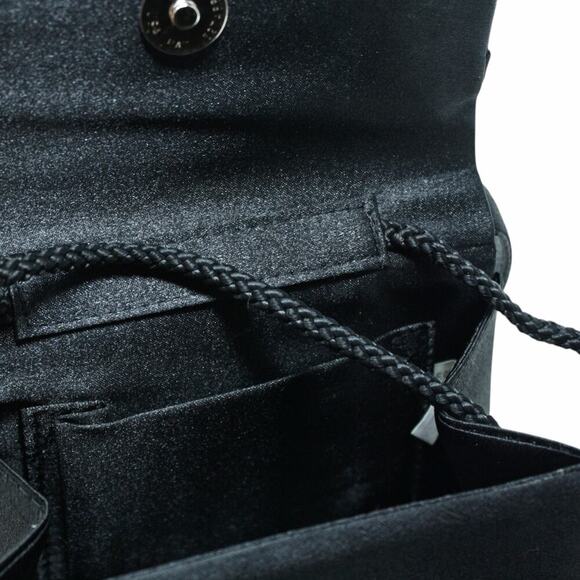 Vintage Evening Bag Black Satin Rhinestone Trim Handle & Shoulder Strap -Hey Viv - Picture 6 of 7